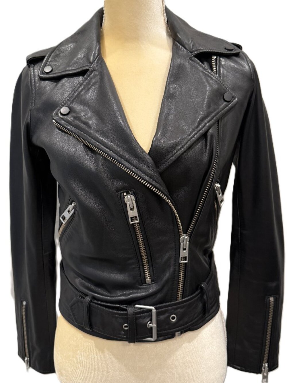 ALL SAINTS BALFERN BLACK LEATHER JACKET SIZE 2 NWOT